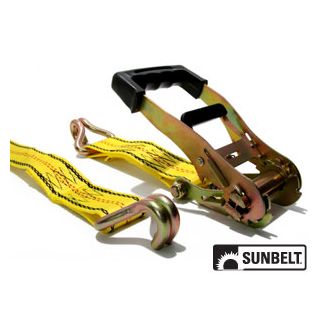 B1310701 - 27' X 2" Ratchet, Yellow Webbing, Large Bar Handle, Double J Hooks, Cut Case