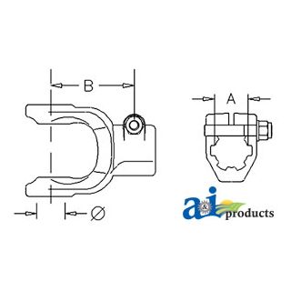 W041051 - Implement Yoke, Splined 1 3/8 - 6 Spline - Clamp Bolt