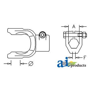 W175054-A - Implement Yoke, Hex Bore 1 1/8" w/ Clamp Bolt